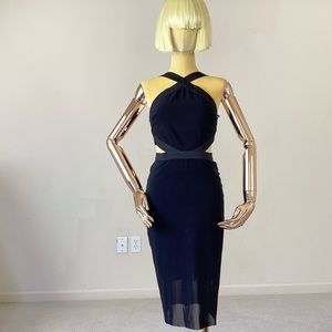 Bec & Bridge Parallel Black Midi Halter Dress XS